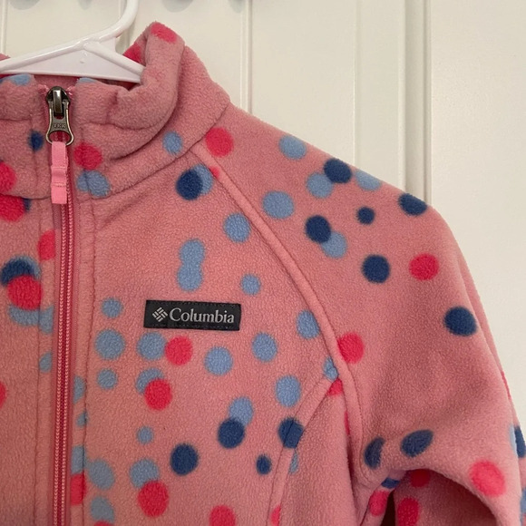 EUC | Columbia girls pink dot patterned fleece zipper jacket —‎ medium - Picture 2 of 8
